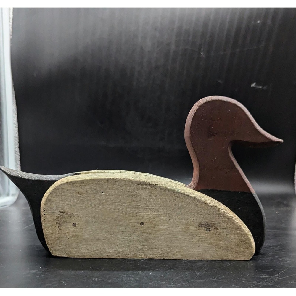 Vintage Primitive Folk Art Wood Wooden Red Head Duck Canvasback‎ Flat Decoy 11"